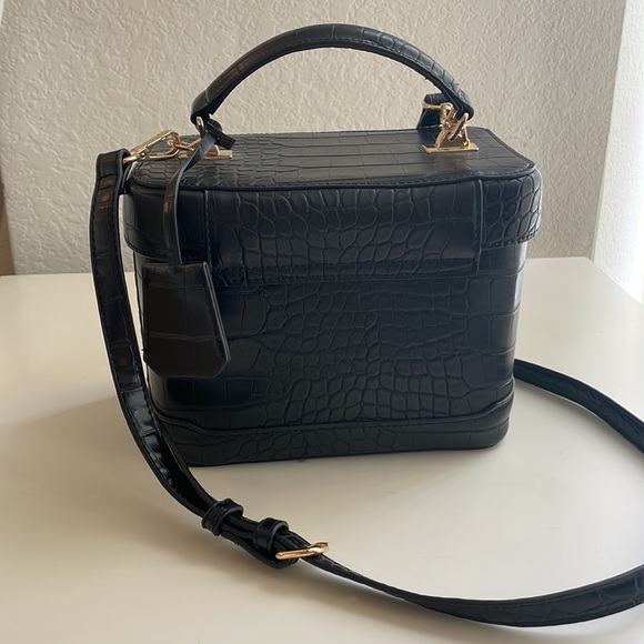 Structured Faux Crocodile Print Black Bag - Picture 2 of 3